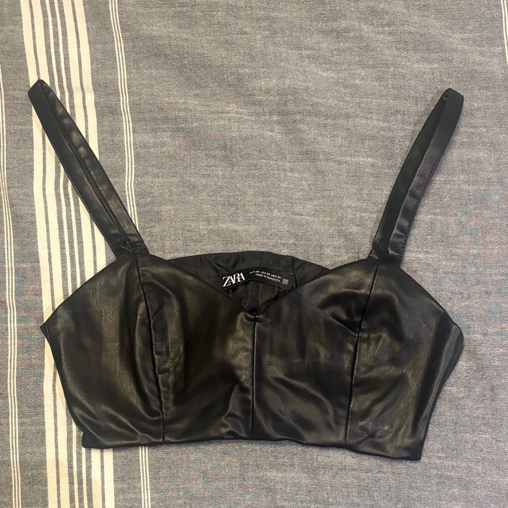 Zara Black Faux Leather Crop Top